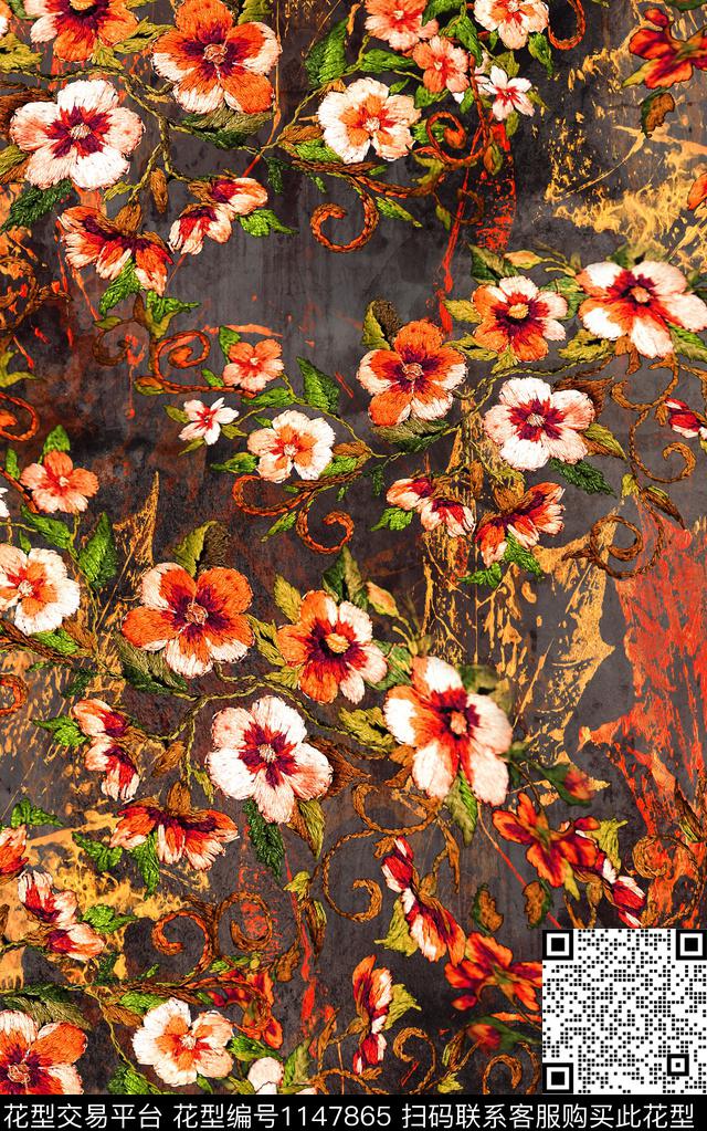 笔触肌理中老年数码印花华亿平台下载（图片编号: 1147865） - 瓦栏（Walan）