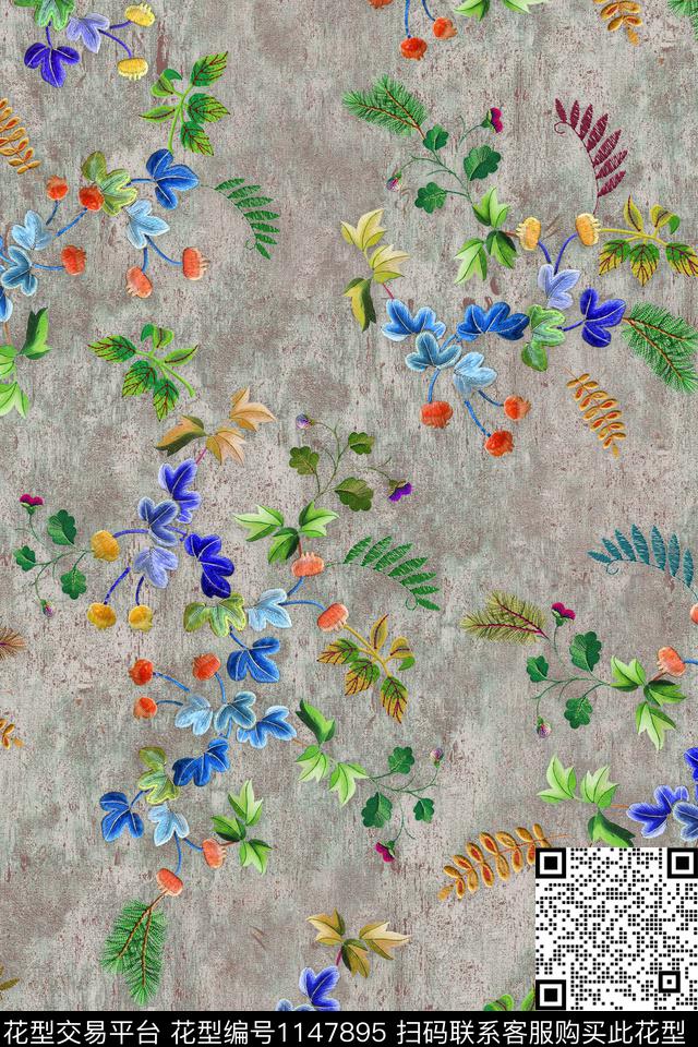 手绘纹理时尚数码印花华亿平台下载（图片编号: 1147895） - 瓦栏（Walan）