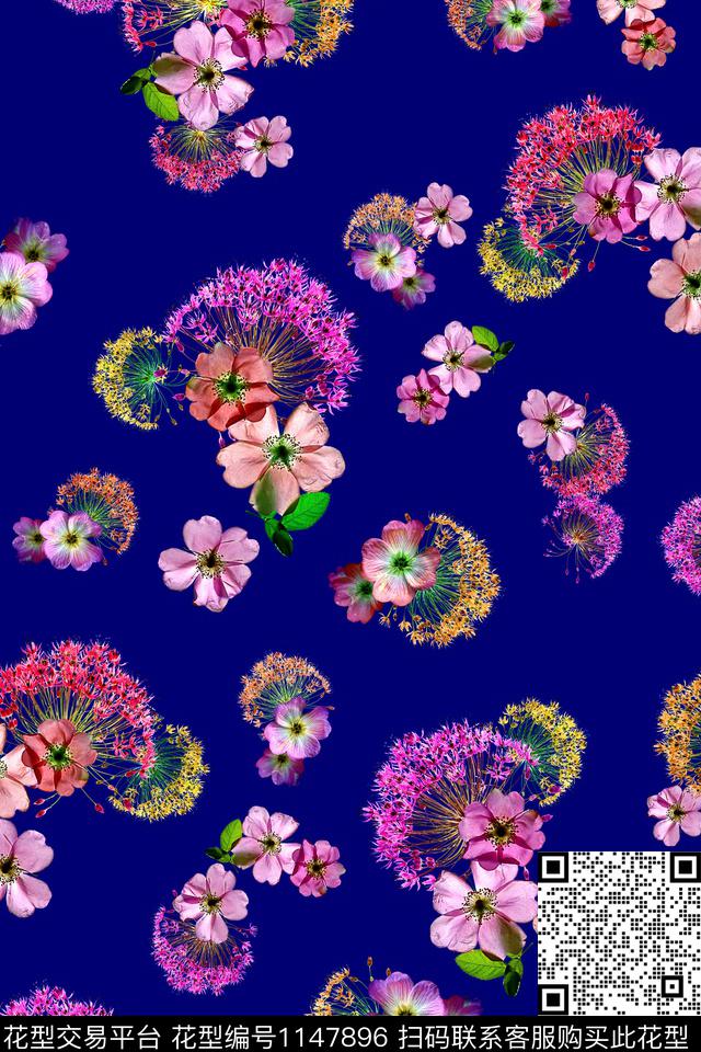 时尚清爽底花卉春夏华亿平台数码印花华亿平台下载（图片编号: 1147896） - 瓦栏（Walan）