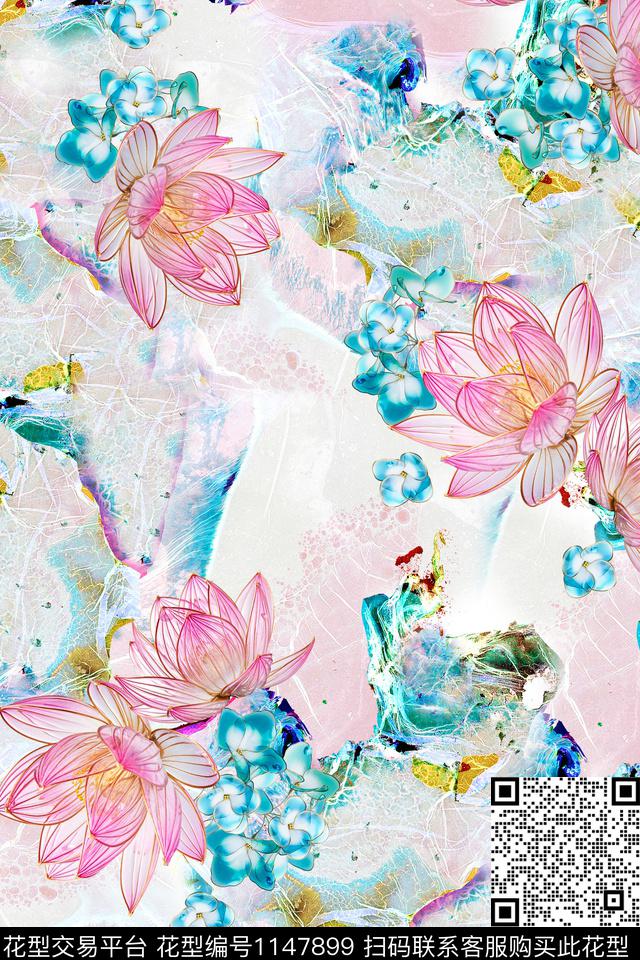 手绘纹理时尚数码印花华亿平台下载（图片编号: 1147899） - 瓦栏（Walan）