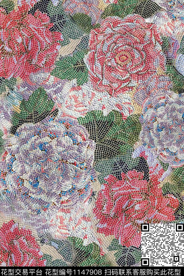 纹理几何花卉时尚数码印花华亿平台下载（图片编号: 1147908） - 瓦栏（Walan）