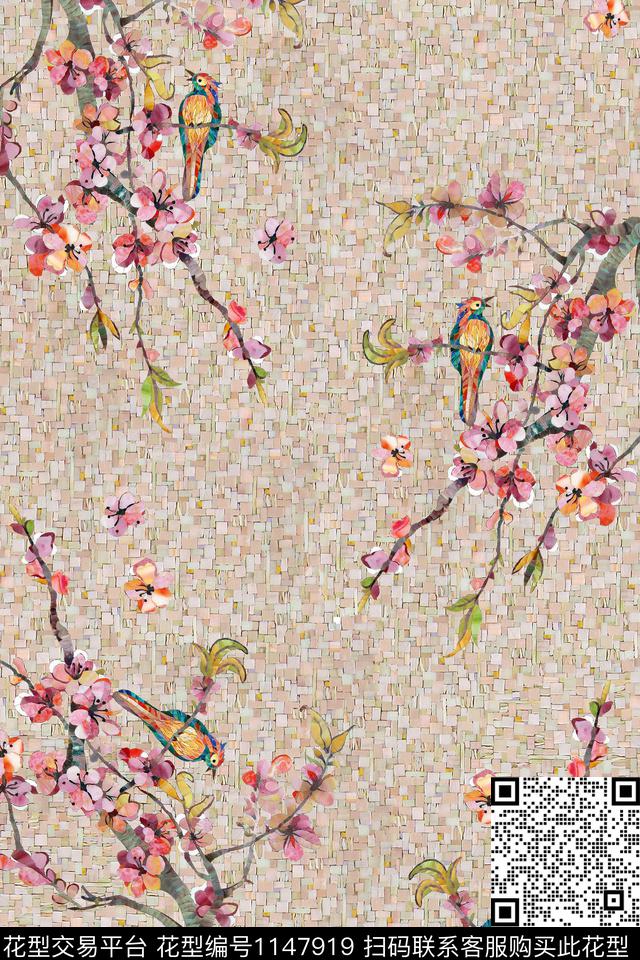 几何花卉鸟休闲数码印花华亿平台下载（图片编号: 1147919） - 瓦栏（Walan）