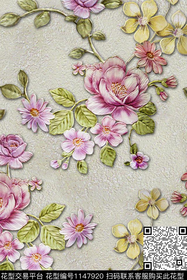 手绘纹理时尚数码印花华亿平台下载（图片编号: 1147920） - 瓦栏（Walan）