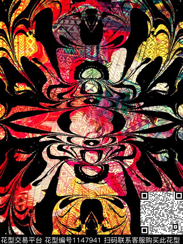 抽象大牌风炫彩数码印花华亿平台下载（图片编号: 1147941） - 瓦栏（Walan）