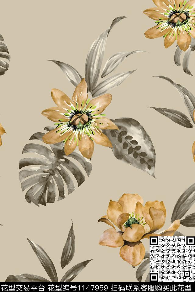 大牌风手绘花卉数码华亿平台数码印花华亿平台下载（图片编号: 1147959） - 瓦栏（Walan）