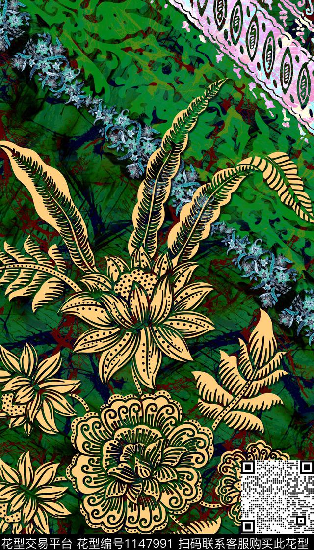 复古花卉民族风数码印花华亿平台下载（图片编号: 1147991） - 瓦栏（Walan）
