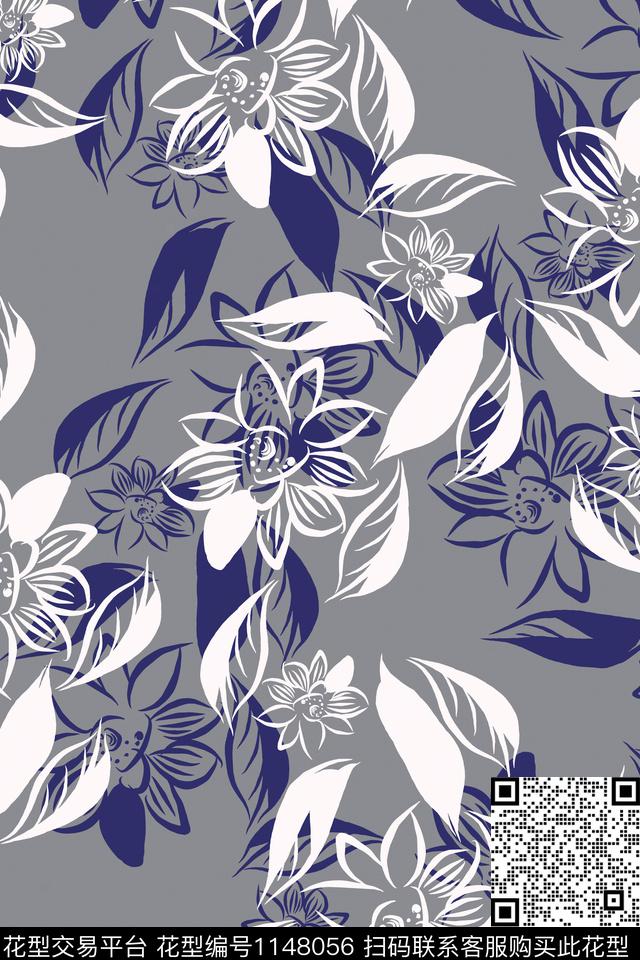 风格化花卉女装手绘花卉传统印花华亿平台下载（图片编号: 1148056） - 瓦栏（Walan）