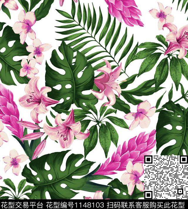 大牌风水彩花卉热带华亿平台数码印花华亿平台下载（图片编号: 1148103） - 瓦栏（Walan）