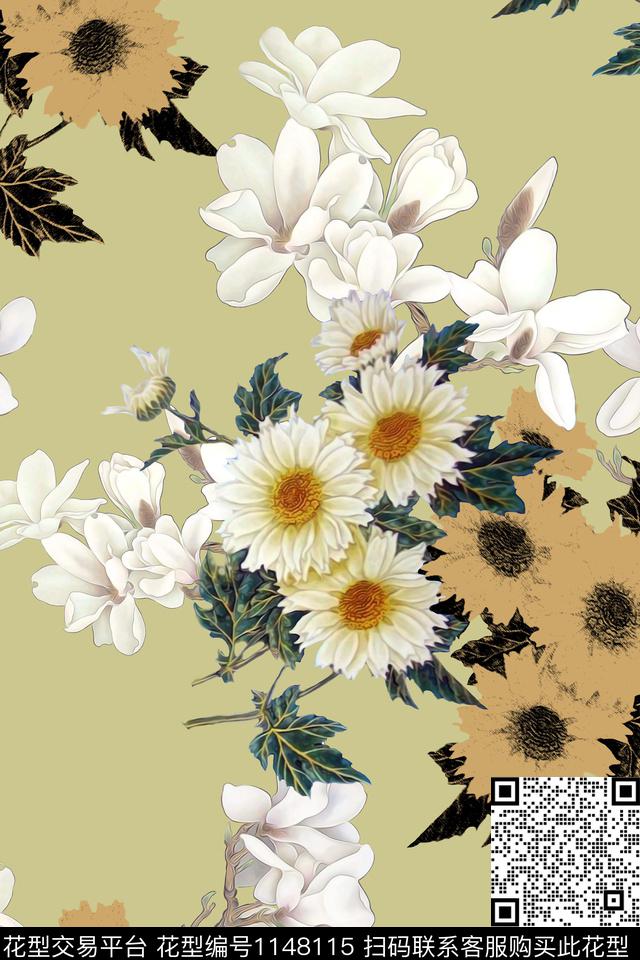 大牌风复古花卉数码印花华亿平台下载（图片编号: 1148115） - 瓦栏（Walan）