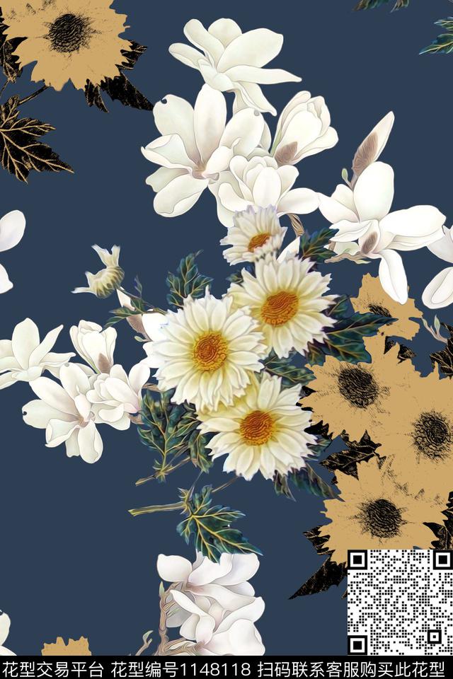 大牌风复古花卉数码印花华亿平台下载（图片编号: 1148118） - 瓦栏（Walan）