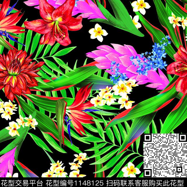 大牌风水彩花卉热带华亿平台数码印花华亿平台下载（图片编号: 1148125） - 瓦栏（Walan）