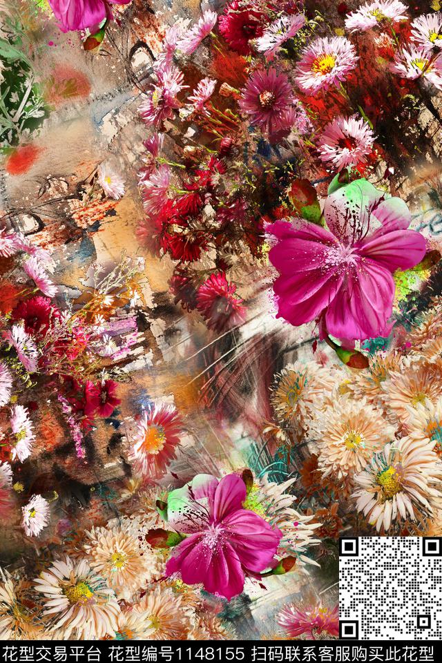 抽象花卉油画华亿平台数码印花华亿平台下载（图片编号: 1148155） - 瓦栏（Walan）