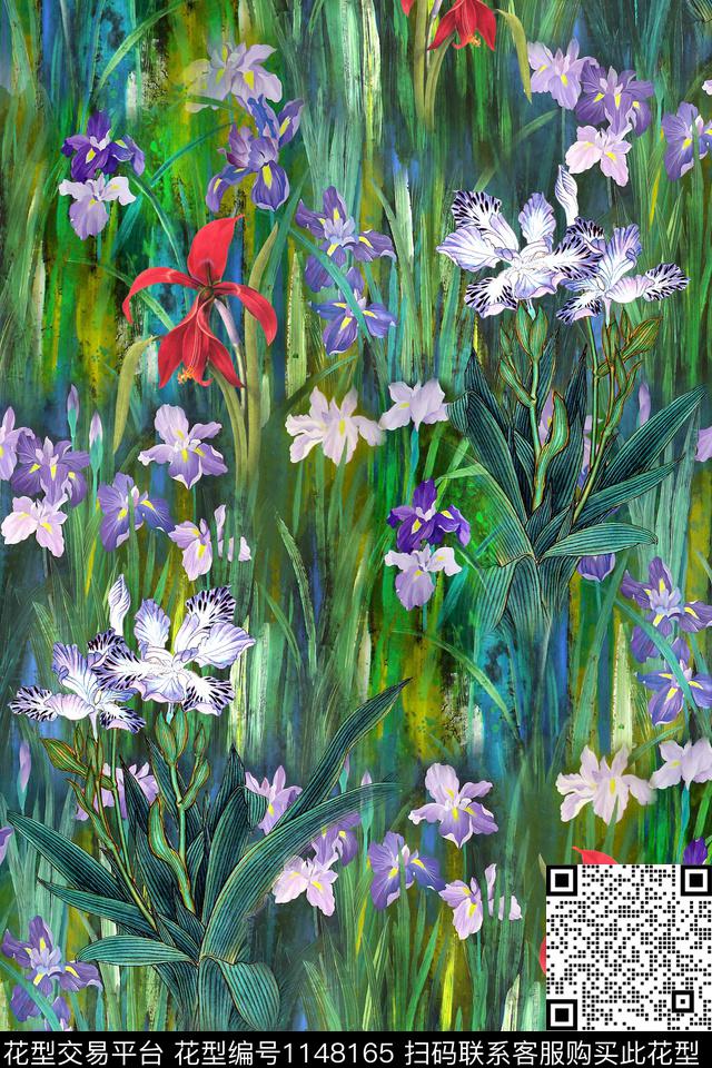 水彩花卉中国风数码印花华亿平台下载（图片编号: 1148165） - 瓦栏（Walan）