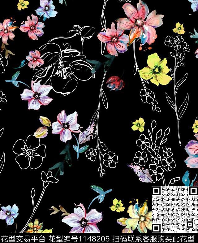 水彩花卉手绘花卉休闲数码印花华亿平台下载（图片编号: 1148205） - 瓦栏（Walan）