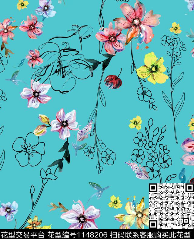 水彩花卉手绘花卉休闲数码印花华亿平台下载（图片编号: 1148206） - 瓦栏（Walan）