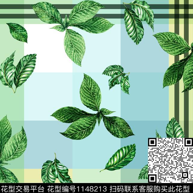 植物格子绿植树叶数码印花华亿平台下载（图片编号: 1148213） - 瓦栏（Walan）