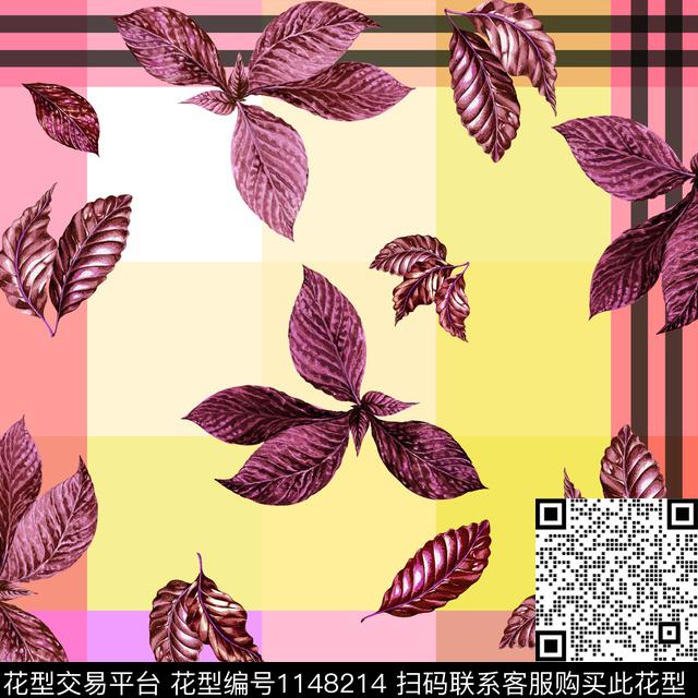 植物格子绿植树叶数码印花华亿平台下载（图片编号: 1148214） - 瓦栏（Walan）