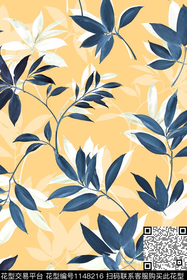 肌理大牌风绿植树叶数码印花华亿平台下载（图片编号: 1148216） - 瓦栏（Walan）