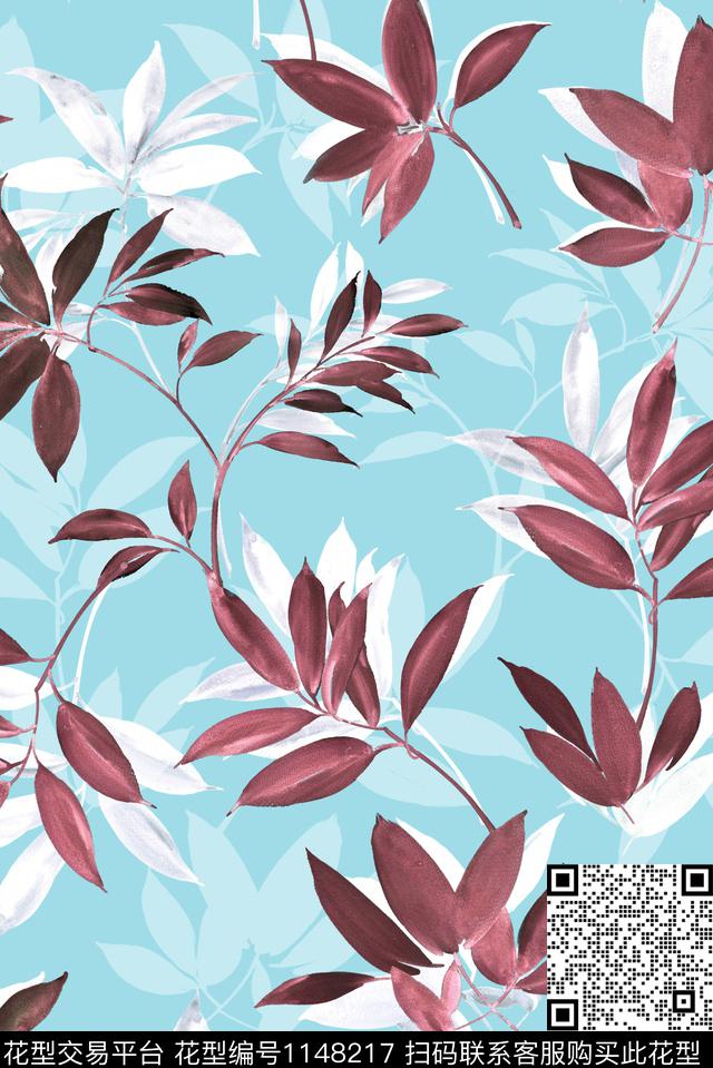 肌理大牌风绿植树叶数码印花华亿平台下载（图片编号: 1148217） - 瓦栏（Walan）