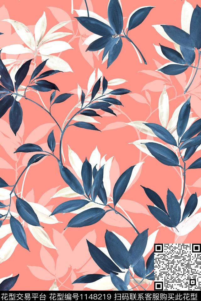 肌理大牌风绿植树叶数码印花华亿平台下载（图片编号: 1148219） - 瓦栏（Walan）
