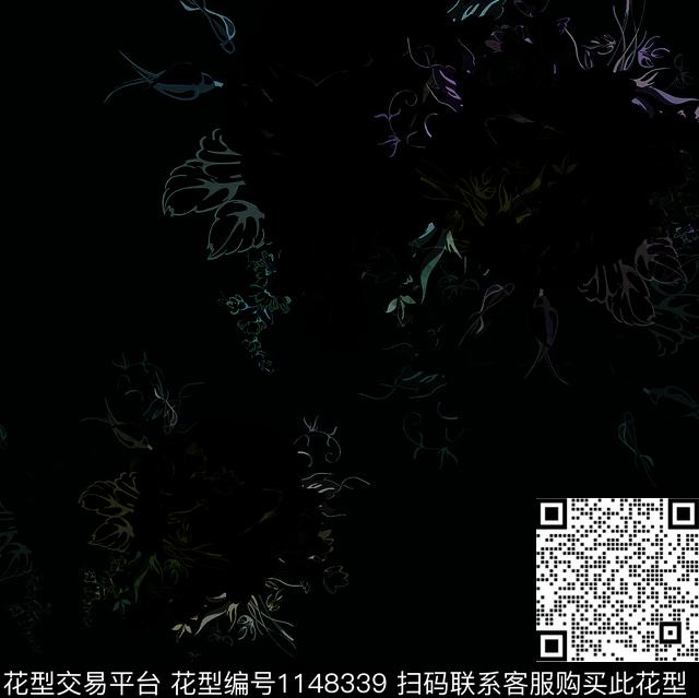 黑底花卉唐装鞋数码印花华亿平台下载（图片编号: 1148339） - 瓦栏（Walan）