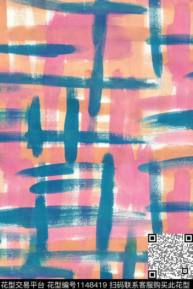 抽象笔触格子数码印花华亿平台下载（图片编号: 1148419） - 瓦栏（Walan）