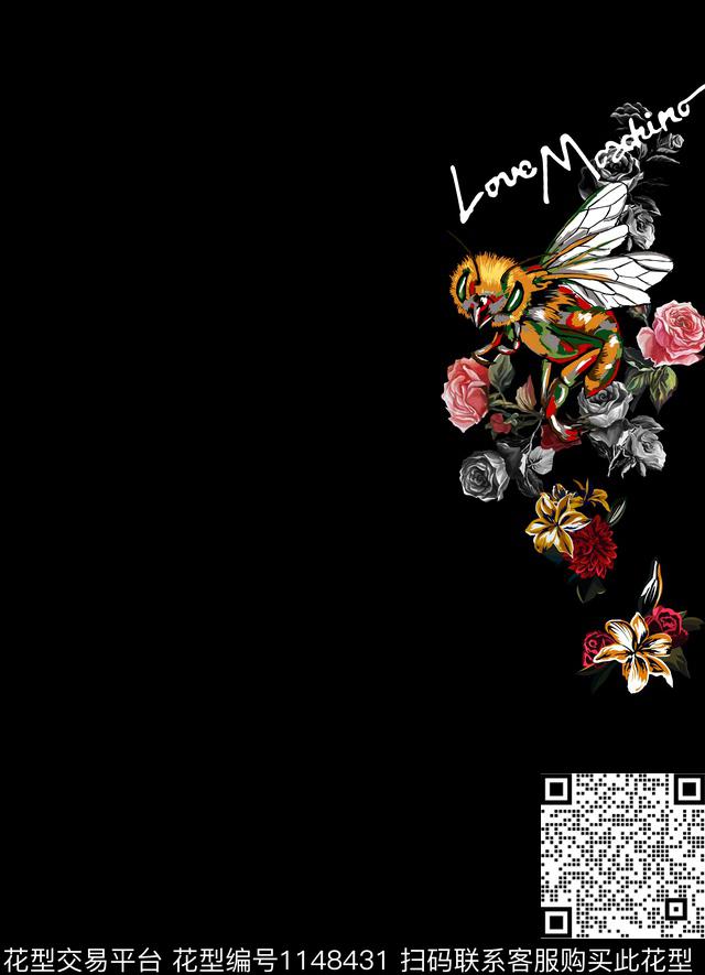 蜜蜂玫瑰花D&G数码印花华亿平台下载（图片编号: 1148431） - 瓦栏（Walan）