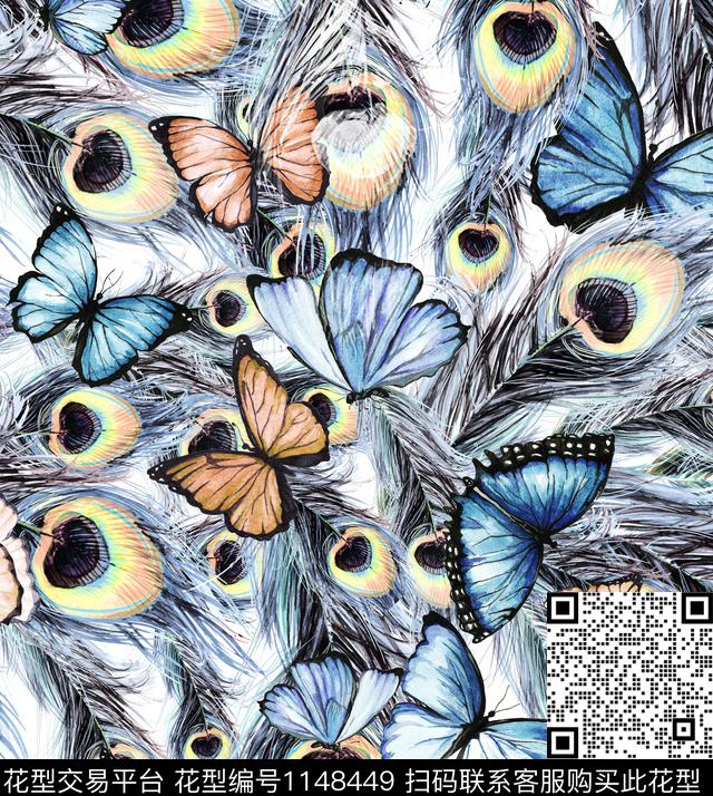 昆虫趣味羽毛数码印花华亿平台下载（图片编号: 1148449） - 瓦栏（Walan）