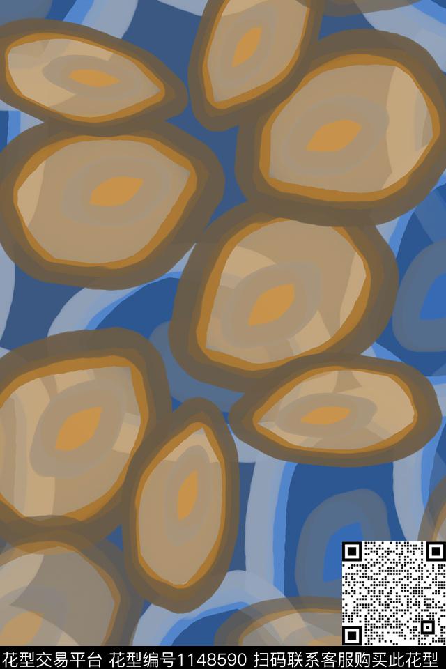 手绘线条笔触几何叶子组合数码印花华亿平台下载（图片编号: 1148590） - 瓦栏（Walan）