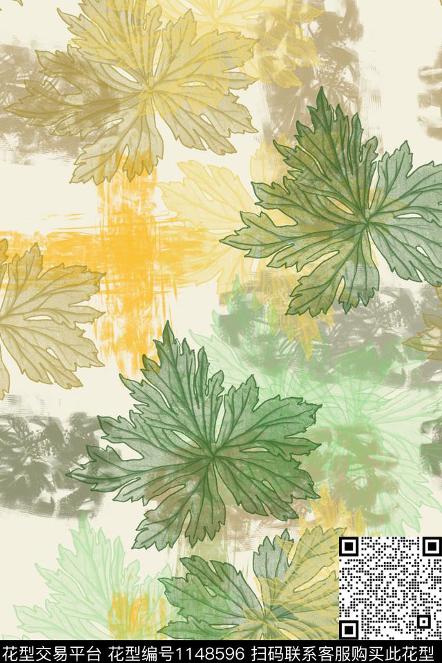 植物叶子组合男装休闲花卉数码印花华亿平台下载（图片编号: 1148596） - 瓦栏（Walan）