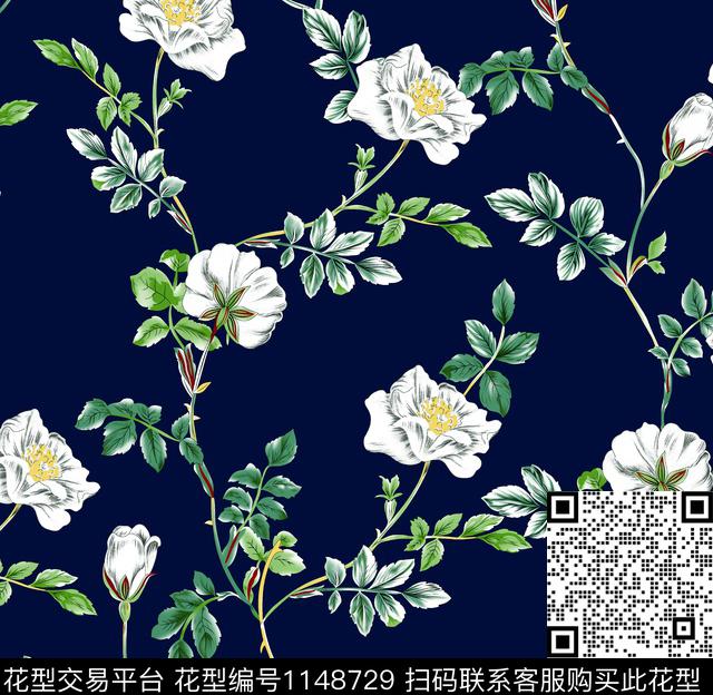 秋冬华亿平台满版散花大牌风传统印花华亿平台下载（图片编号: 1148729） - 瓦栏（Walan）