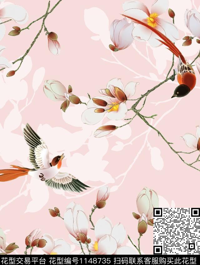 彩底花卉玉兰花花卉数码印花华亿平台下载（图片编号: 1148735） - 瓦栏（Walan）