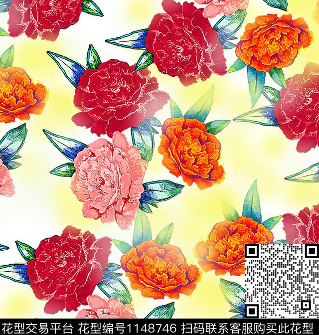 抽象大牌风花卉数码印花华亿平台下载（图片编号: 1148746） - 瓦栏（Walan）