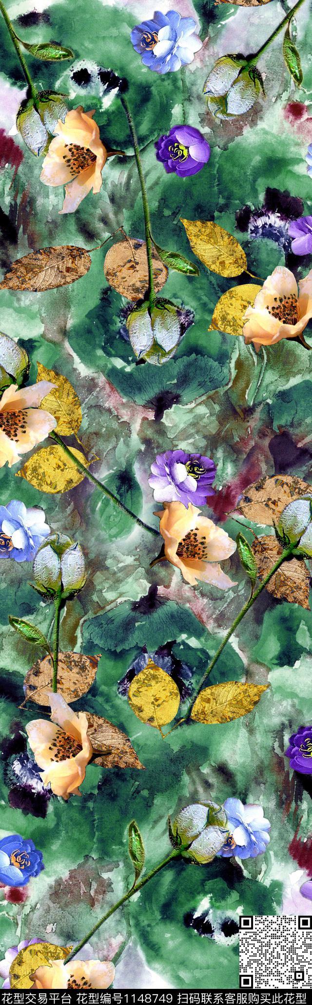 抽象花卉油画华亿平台披肩长巾数码印花华亿平台下载（图片编号: 1148749） - 瓦栏（Walan）