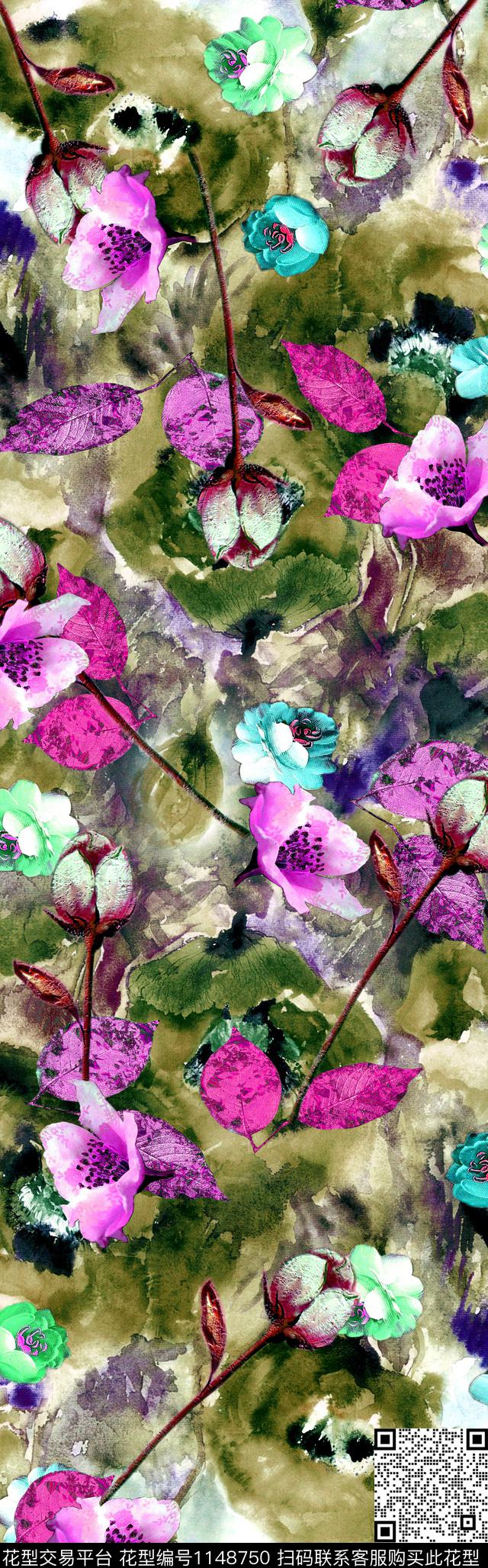 抽象花卉油画华亿平台披肩长巾数码印花华亿平台下载（图片编号: 1148750） - 瓦栏（Walan）