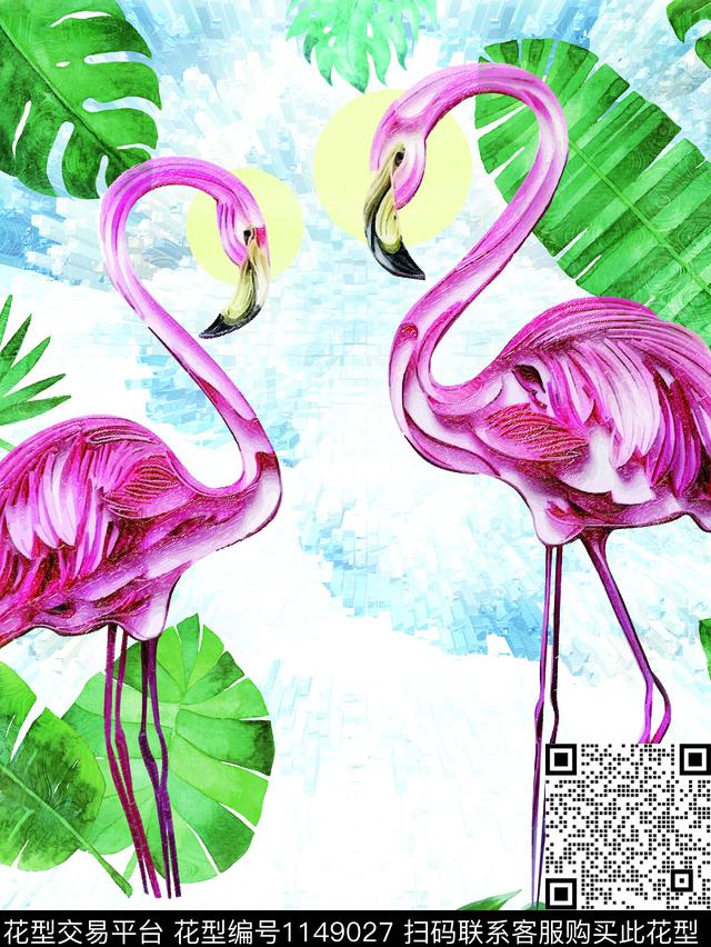 火烈鸟植物肌理数码印花华亿平台下载（图片编号: 1149027） - 瓦栏（Walan）