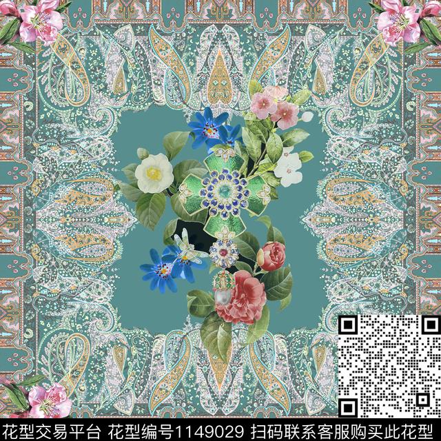 手绘花卉佩斯利几何数码印花华亿平台下载（图片编号: 1149029） - 瓦栏（Walan）