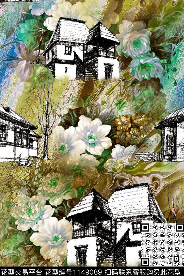 抽象大牌风复古数码印花华亿平台下载（图片编号: 1149089） - 瓦栏（Walan）