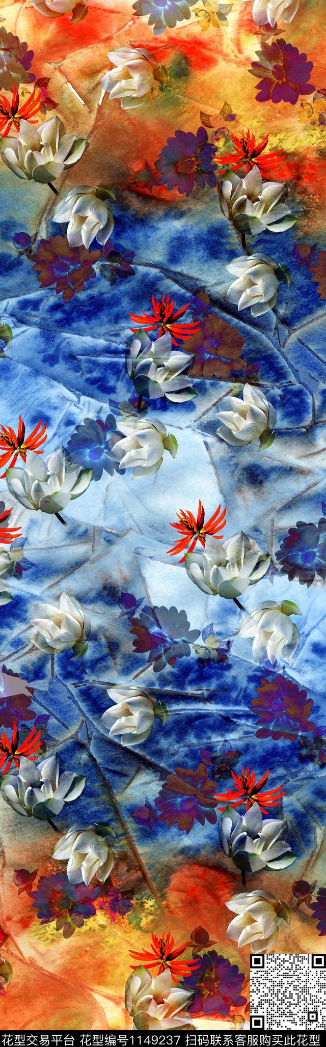 纹理花卉披肩长巾数码印花华亿平台下载（图片编号: 1149237） - 瓦栏（Walan）