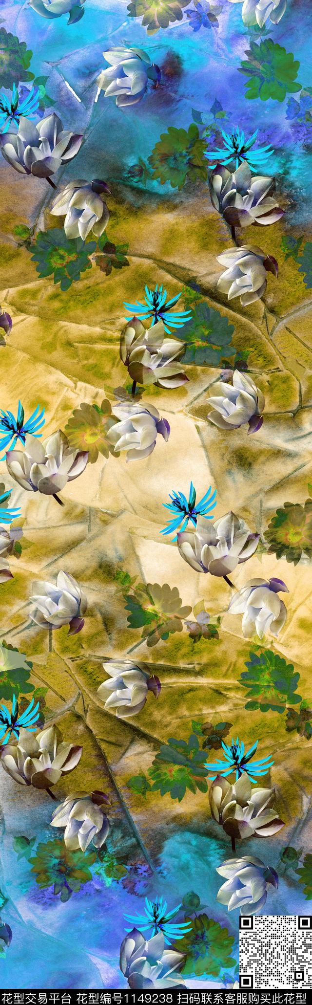 纹理花卉披肩长巾数码印花华亿平台下载（图片编号: 1149238） - 瓦栏（Walan）