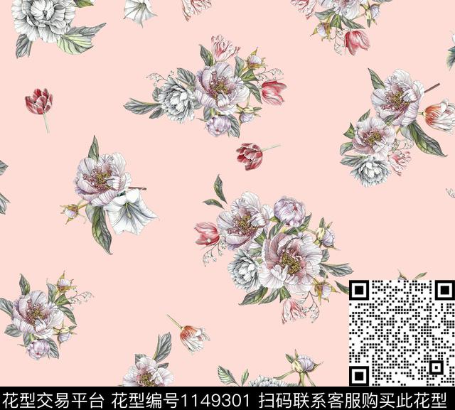 手绘花卉春夏华亿平台小碎花传统印花华亿平台下载（图片编号: 1149301） - 瓦栏（Walan）
