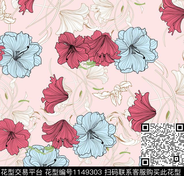 手绘花卉春夏华亿平台水彩花卉传统印花华亿平台下载（图片编号: 1149303） - 瓦栏（Walan）