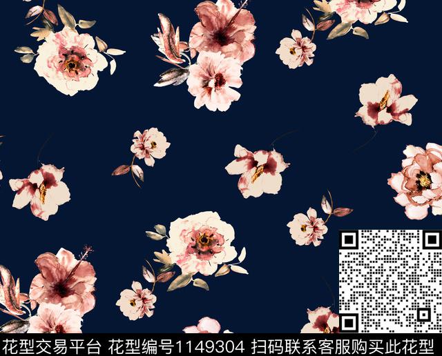 手绘花卉春夏华亿平台水彩花卉传统印花华亿平台下载（图片编号: 1149304） - 瓦栏（Walan）