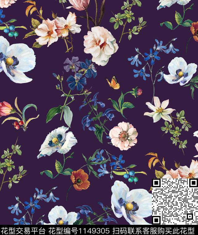 春夏华亿平台水彩花卉小碎花传统印花华亿平台下载（图片编号: 1149305） - 瓦栏（Walan）