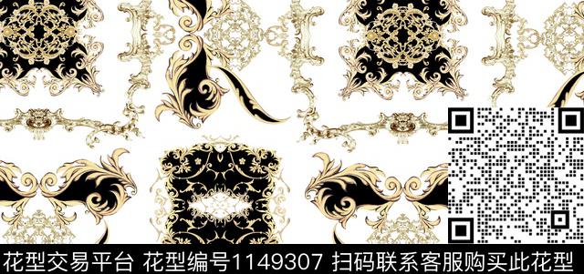 金色古典花纹大牌风传统印花华亿平台下载（图片编号: 1149307） - 瓦栏（Walan）