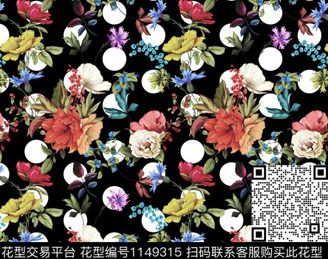 手绘花卉波点春夏华亿平台传统印花华亿平台下载（图片编号: 1149315） - 瓦栏（Walan）