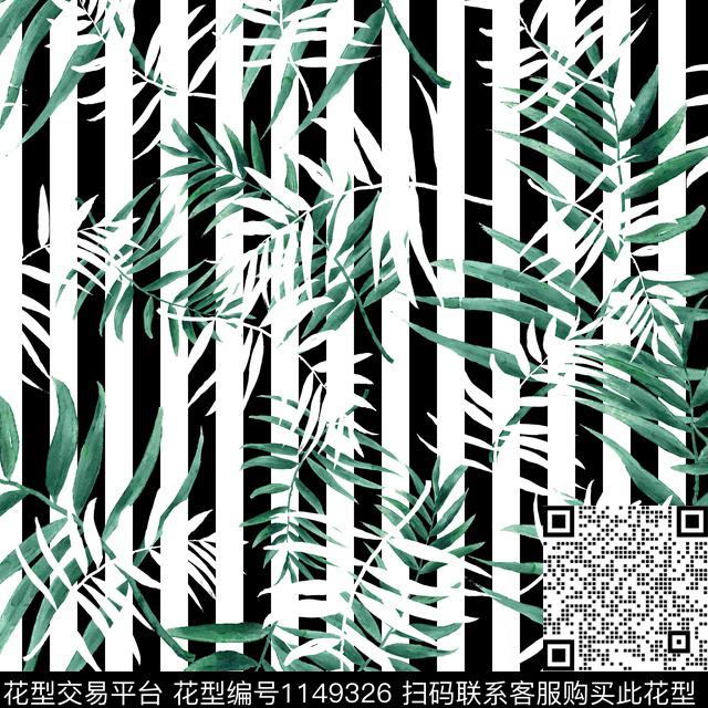 手绘花卉黑白条纹热带华亿平台传统印花华亿平台下载（图片编号: 1149326） - 瓦栏（Walan）