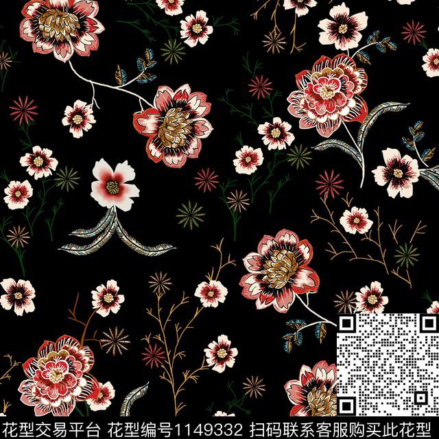 大牌风满版散花花卉数码印花华亿平台下载（图片编号: 1149332） - 瓦栏（Walan）