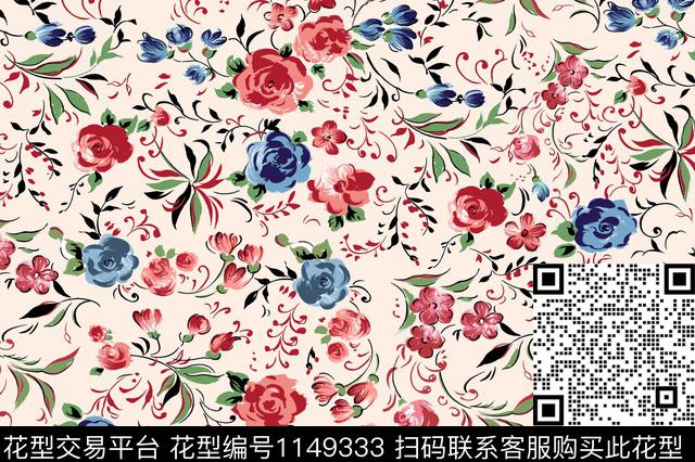 小碎花清爽底花卉数码印花华亿平台下载（图片编号: 1149333） - 瓦栏（Walan）