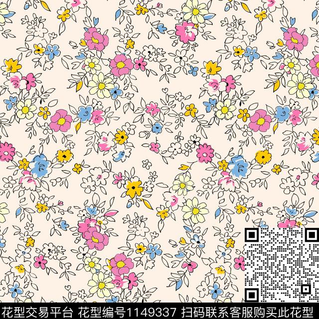 小碎花清爽底花卉传统华亿平台数码印花华亿平台下载（图片编号: 1149337） - 瓦栏（Walan）